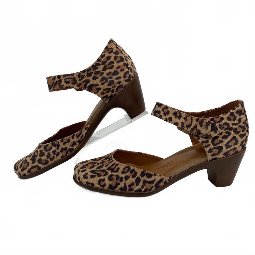 Easy Spirit Brown Tan Leopard Print Ankle Strap Heels | Women’s 9.5 - Picture 2 of 9